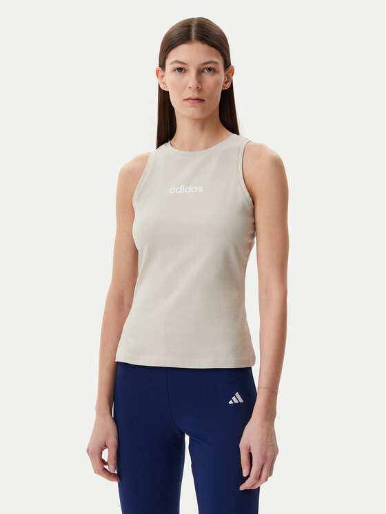 adidas adidas Top Essentials Linear JC5790 Bej Slim Fit