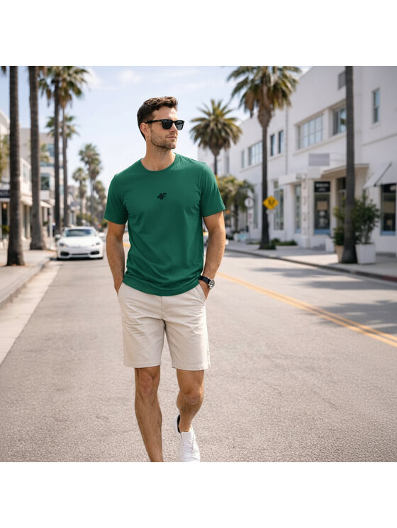 4F 4F T-Shirt 4FWSS26TTSHM3947 Zielony ciemny Regular Fit
