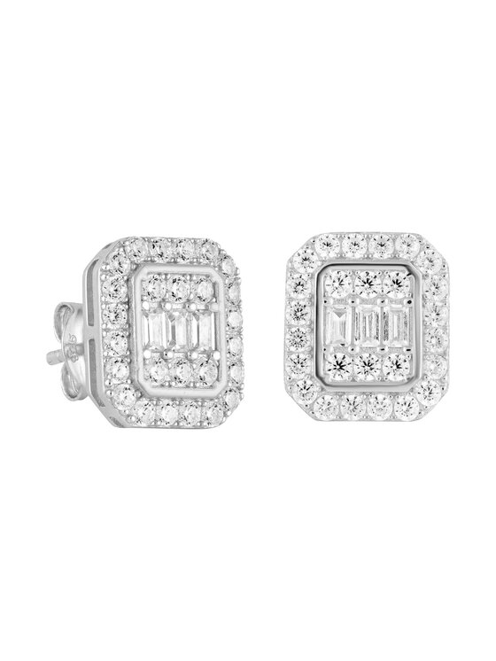 Cercei ICED STUFF Diamond Stud Baguette Aur alb