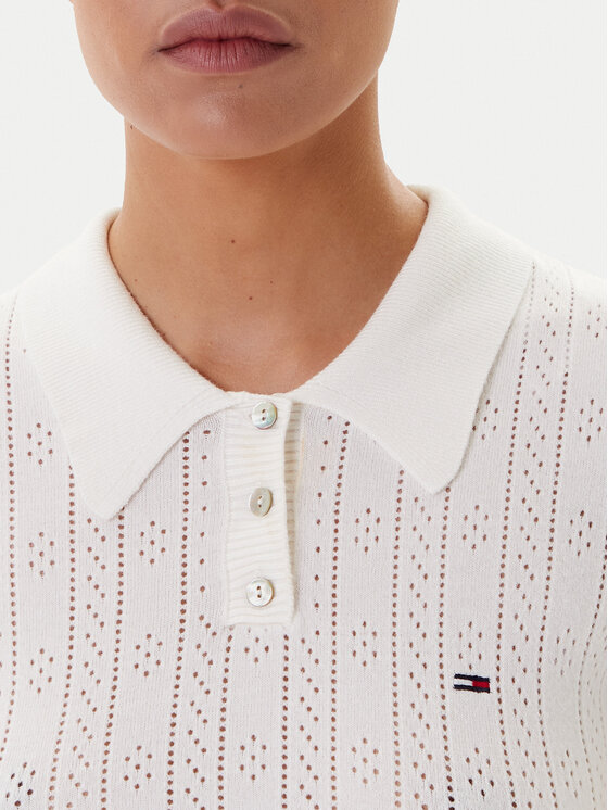 Tommy Jeans Tommy Jeans Sukienka dzianinowa Pointelle DW0DW20874 Écru Slim Fit