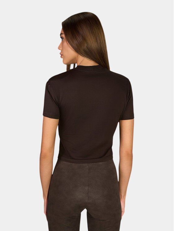MADE BY SOCIETY MADE BY SOCIETY T-Shirt Tricou SKIM - T27472 Brązowy Basic Fit