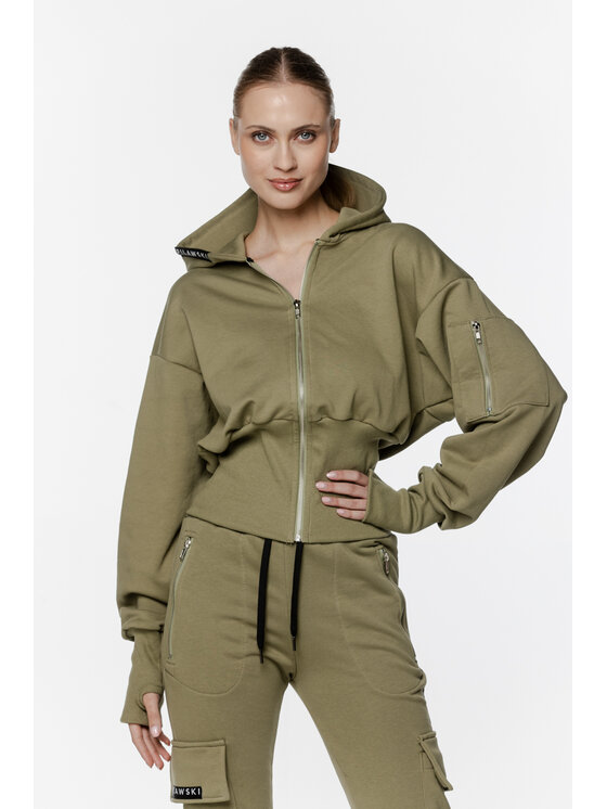 Bluza Pilawski, Rozmiar XS/S, Khaki, BLUZA KHAKI KRÓTKA ZAPINANA DAMSKA