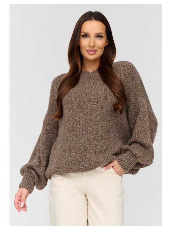 Makadamia Makadamia Sweter C83 Brązowy Loose Fit