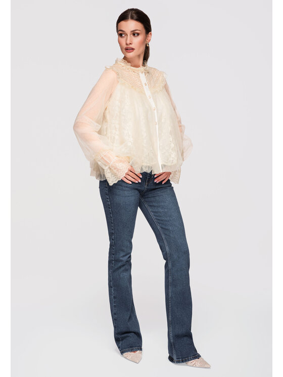 Ombre Ombre Koszula OW-SH-E0020 Beżowy Loose Fit