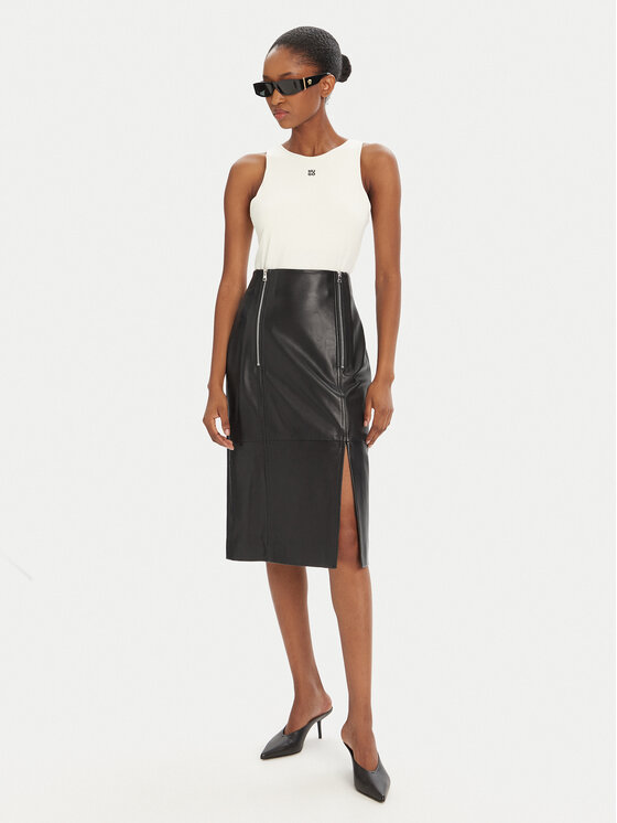 HUGO HUGO Fustă din piele Leomira 50542308 Negru Regular Fit