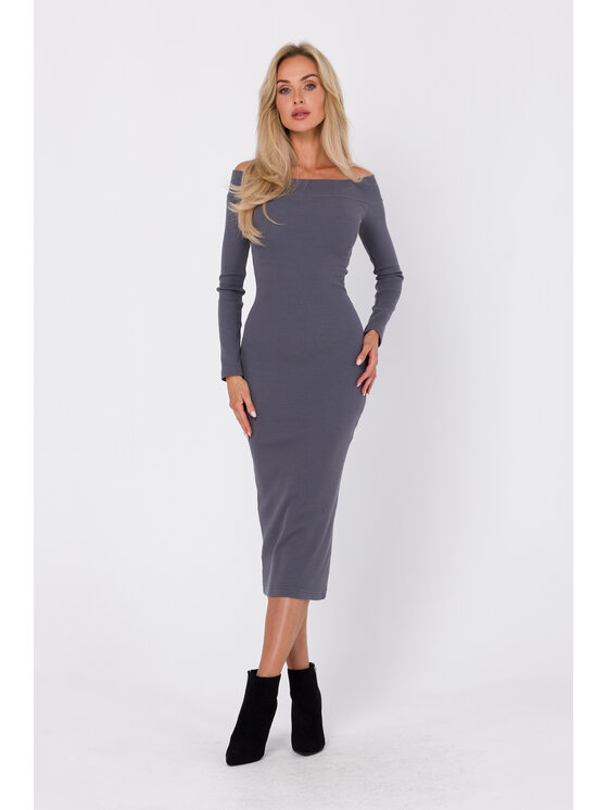 Made of Emotion Made of Emotion Úpletové šaty M757 Šedá Modern Fit