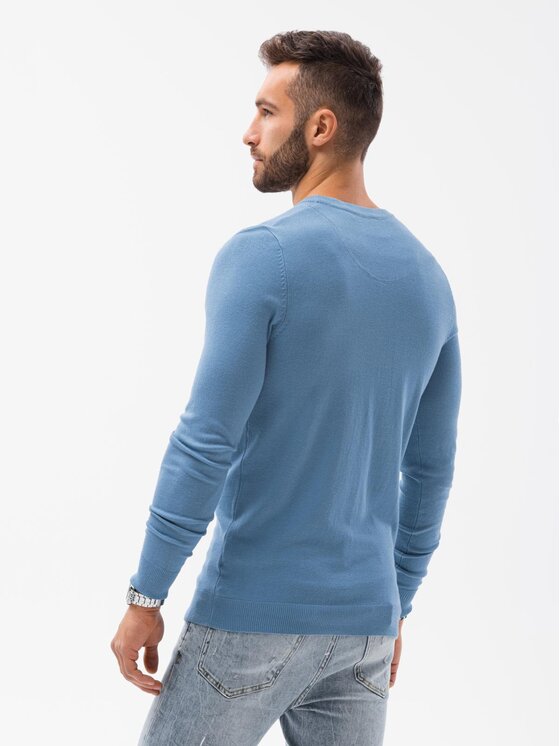 Ombre Ombre Sweter OM-SWBS-0106 Niebieski jasny Regular Fit