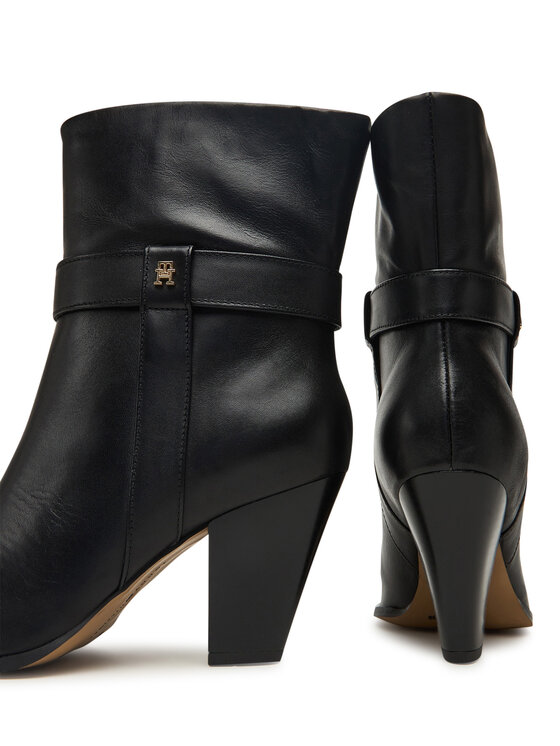 Tommy Hilfiger Tommy Hilfiger Боти Th T-Strap Leather Pointy Bootie FW0FW08984 Черен