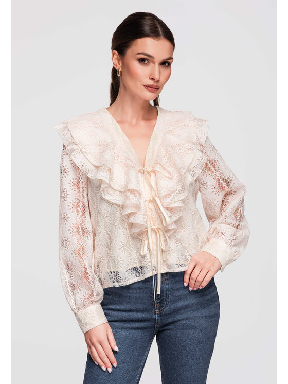 Ombre Ombre Bluzka OW-TS-E0027 Beżowy Loose Fit