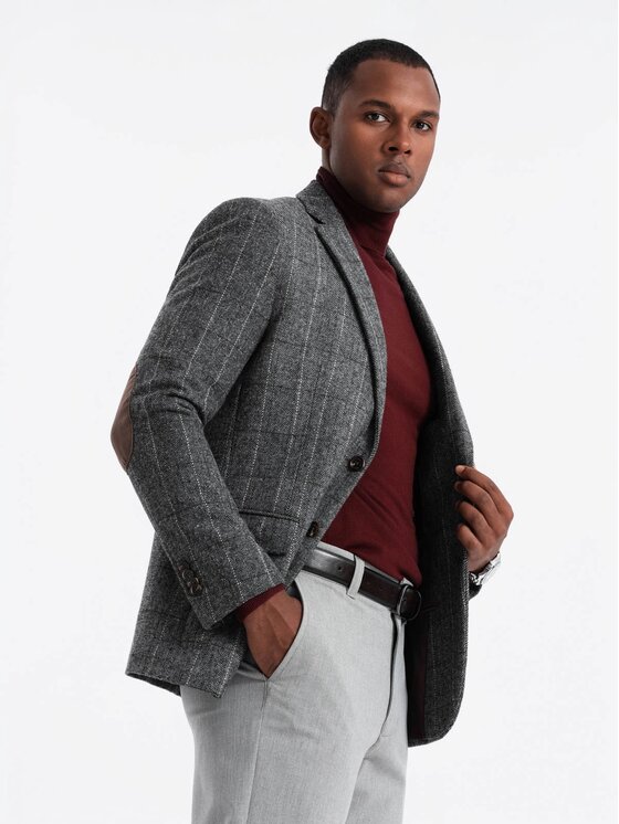Ombre Ombre Marynarka OM-BLZB-0137 Szary Regular Fit