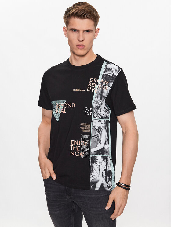 Guess Guess Tričko M3YI18 K8FQ4 Čierna Regular Fit