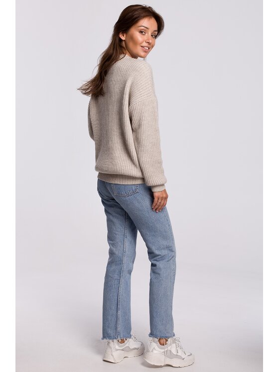 BeWear BeWear Sweter bk052 Beżowy Baggy Fit