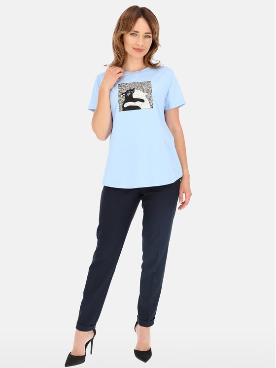 Perso Perso T-Shirt TCE245281F Světle modrá Regular Fit