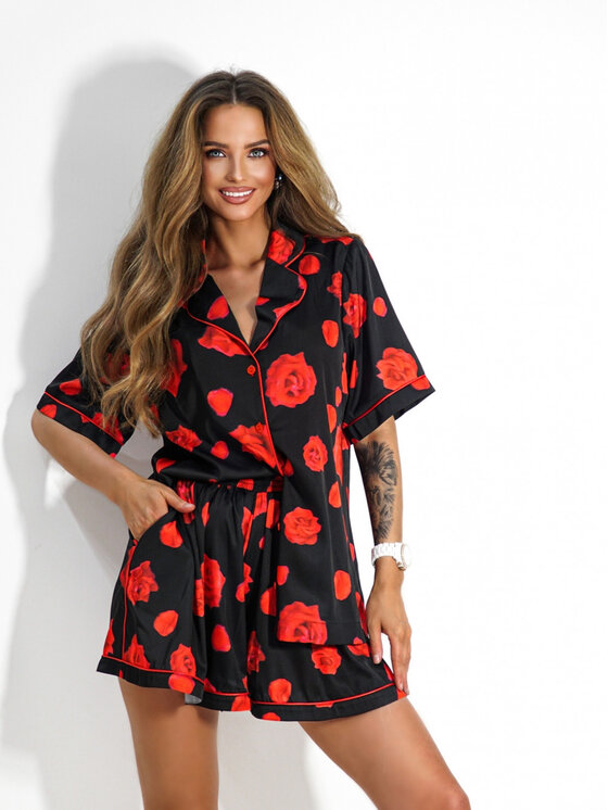 LilaLou LilaLou Piżama Gaby Czarny Regular Fit