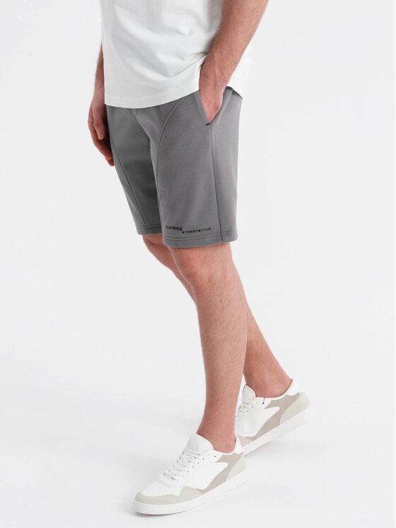 Ombre Ombre Šortky z materiálu OM-SRSK-0138 Šedá Slim Fit