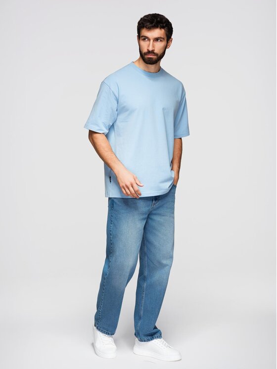 Ombre Ombre T-Shirt OM-TSBC-0267 Błękitny Loose Fit