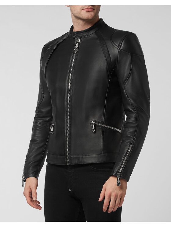 PHILIPP PLEIN PHILIPP PLEIN Kurtka skórzana 1527 Czarny Regular Fit
