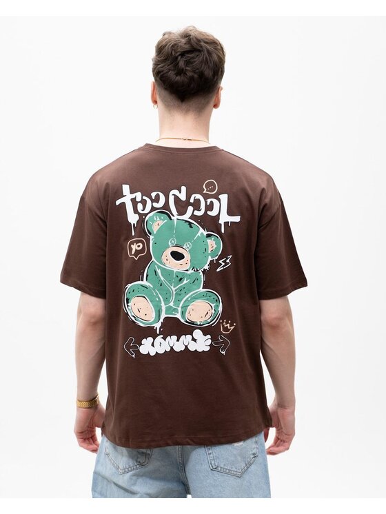 MyStars MyStars T-Shirt Koszulka Z Krótkim Rękawem Męska Brązowa MyStars Too Cool Miś M Brązowy Regular Fit