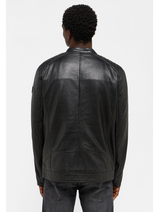 Mustang Mustang Kurtka skórzana BIKER JACKET Czarny Regular Fit