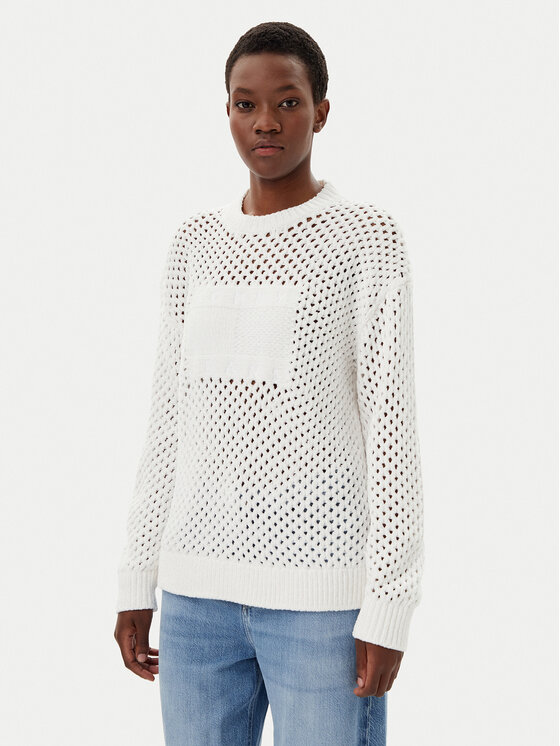 Tommy Jeans Sveter DW0DW20262 Écru Relaxed Fit