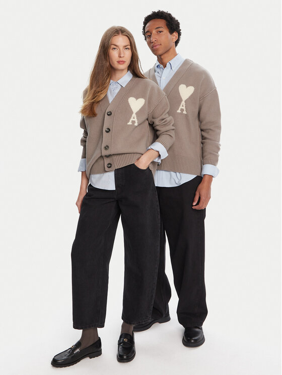 AMI Paris AMI Paris Kardigan UKC090.KN0090 Szary Relaxed Fit