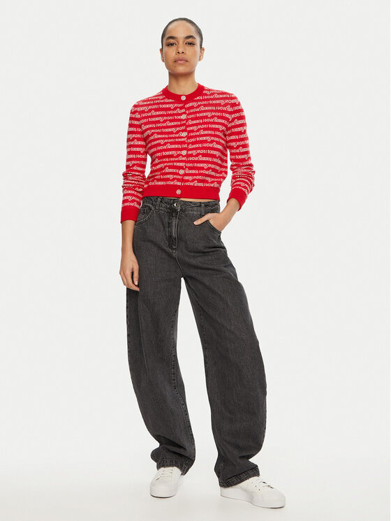 Tommy Jeans Tommy Jeans Kardigán DW0DW19340 Piros Slim Fit