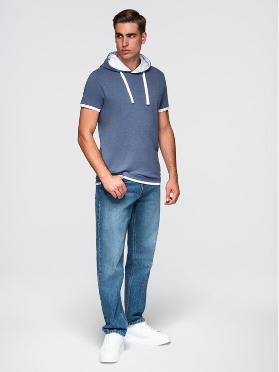 Ombre Ombre T-Shirt OM-TSCT-0256 Niebieski Regular Fit