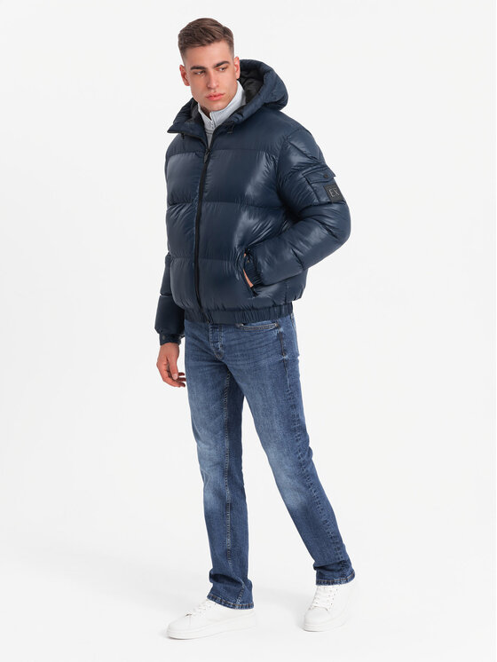 Ombre Ombre Vatovaná bunda OM-JAHP-0207 Tmavomodrá Regular Fit