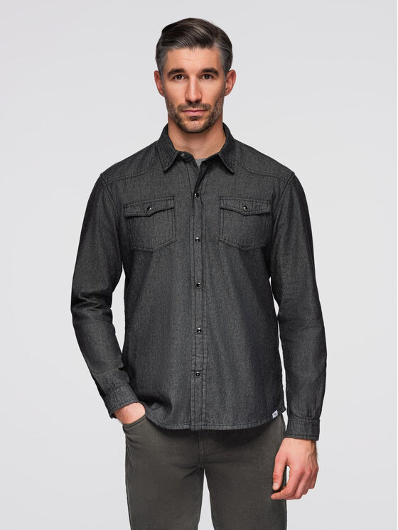 Ombre Ombre Koszula OM-SHDS-0210 Czarny Regular Fit