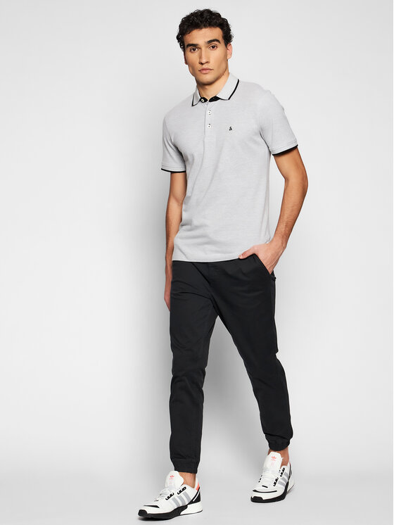 Jack&Jones Jack&Jones Тениска с яка и копчета Paulos 12136668 Сив Slim Fit