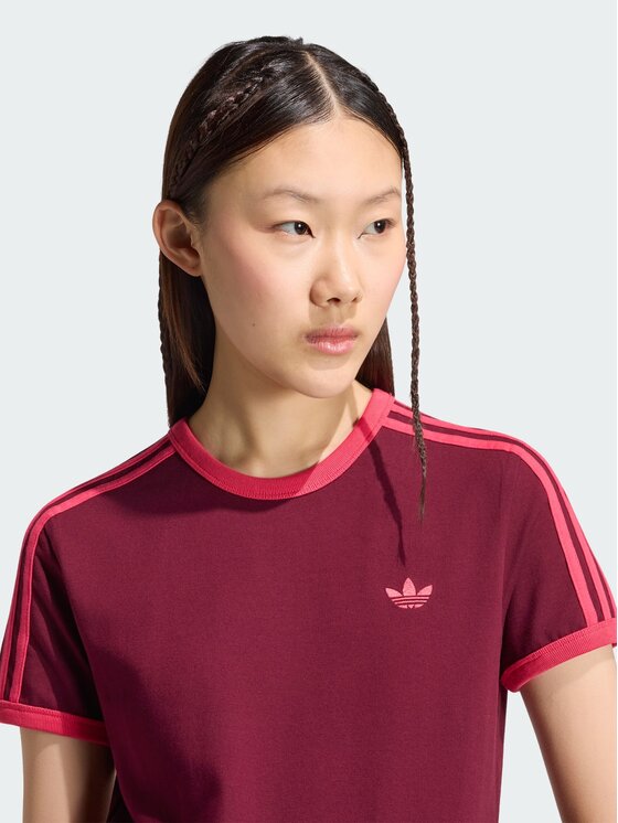 adidas adidas T-Shirt 3 STRIPES SLIM TEE Bordowy Slim Fit
