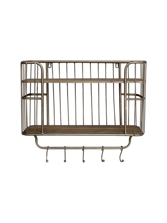 Półka MIAhome, ścienna druciana z haczykami 52 cm stare złoto