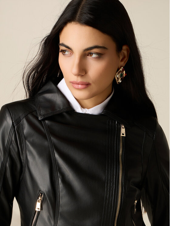 Oltre Oltre Kurtka z imitacji skóry R371R002351N033 Czarny Boxy Fit