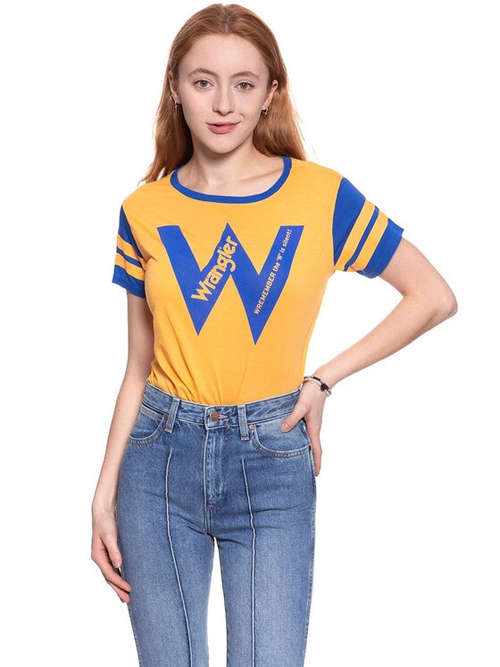 Wrangler Wrangler T-Shirt B&Y W CROP TEE Żółty Regular Fit