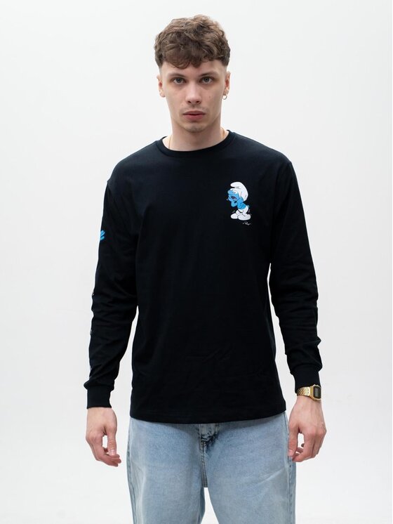 Smerfy Smerfy Longsleeve Koszulka Z Długim Rękawem 128793 Czarny Regular Fit