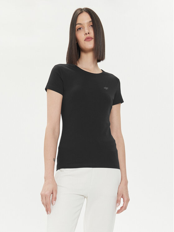 4F 4F Tričko 4FWSS24TTSHF1161 Čierna Slim Fit