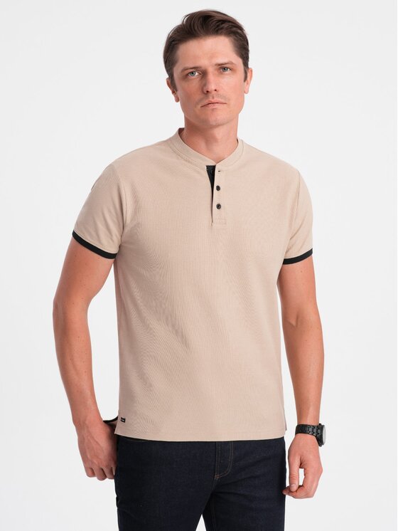 Ombre Ombre T-Shirt OM-TSCT-0156 Béžová Regular Fit