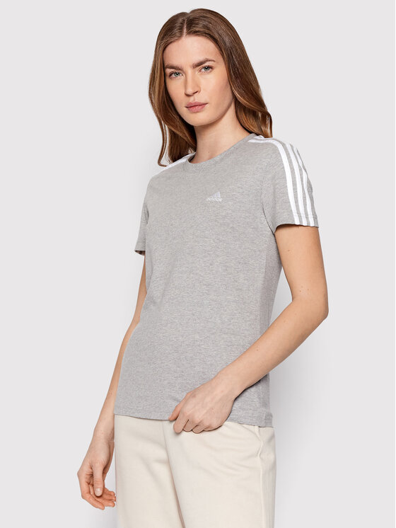 adidas T-Shirt Loungewear Essentials 3-Stripes GL0785 Grau Regular Fit •  Modivo.de