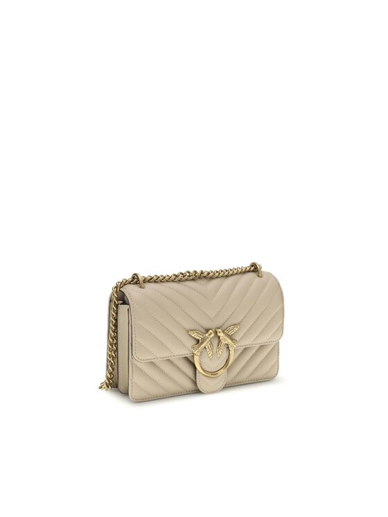 PINKO PINKO Torebka Beige Calf Leather Bos Taurus Shoulder Bag Beżowy
