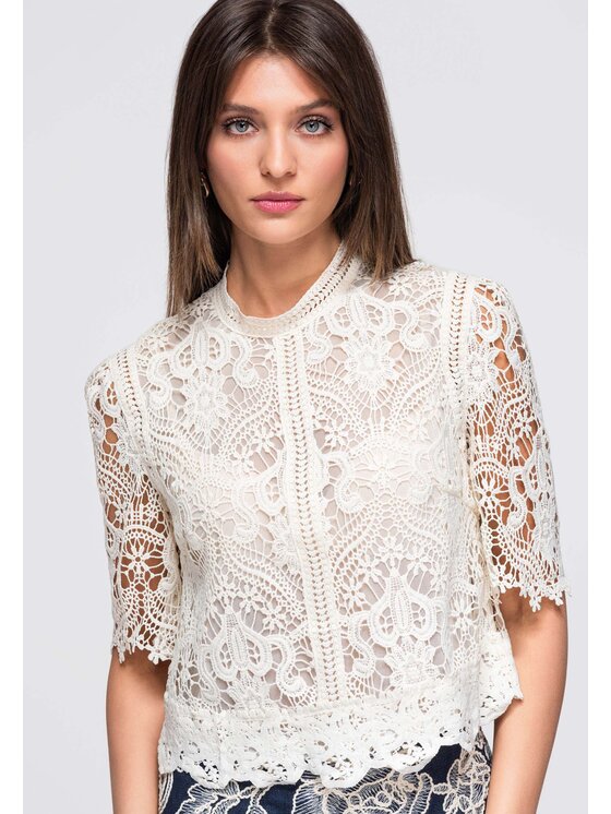 Ombre Ombre Bluzka OW-TS-E0044 Beżowy Loose Fit