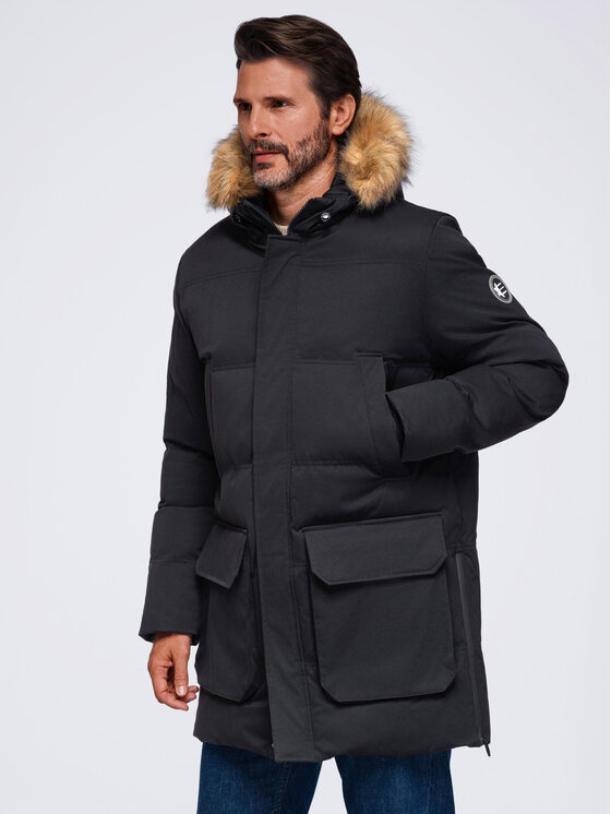 Ombre Ombre Parka OM-JALJ-0310 Czarny Loose Fit