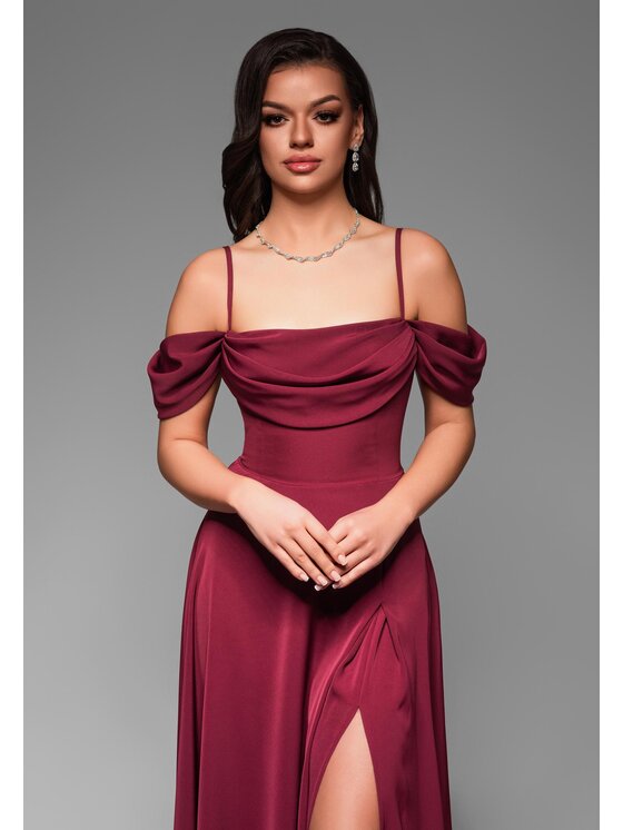 Ombre Ombre Sukienka wieczorowa LA-OM-DLR038 Bordowy Regular Fit