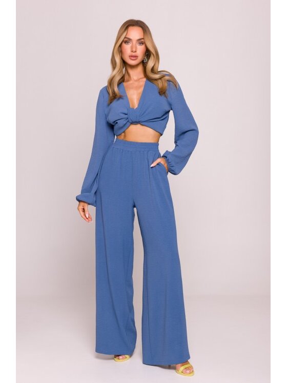 Made of Emotion Made of Emotion Spodnie materiałowe M862 Granatowy Wide Leg