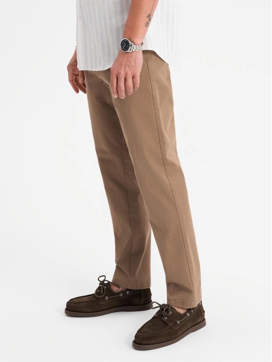 Ombre Ombre Spodnie materiałowe OM-PACP-0184 Beżowy Regular Fit