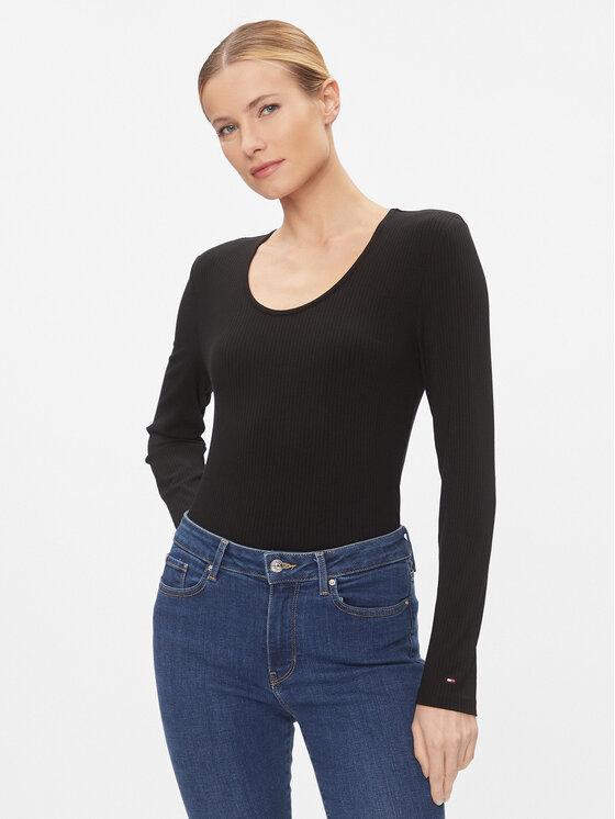 Tommy Hilfiger Tommy Hilfiger Блуза WW0WW41654 Черен Slim Fit