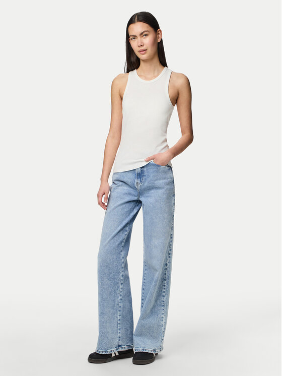 Pieces Pieces Top Ruka 17133673 Biały Slim Fit