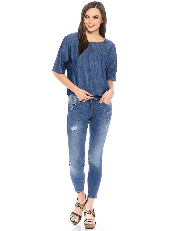 Wrangler Wrangler Bluzka TWO TONE Niebieski Loose Fit