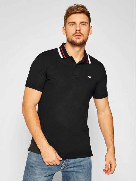 Tommy Jeans Polo marškinėliai Classics Tipped DM0DM09440 Juoda Slim Fit •  Modivo.lt