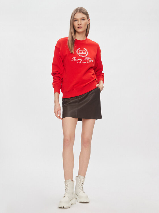 Tommy Hilfiger Tommy Hilfiger Felpa Flag Script WW0WW41758 Rosso Regular Fit