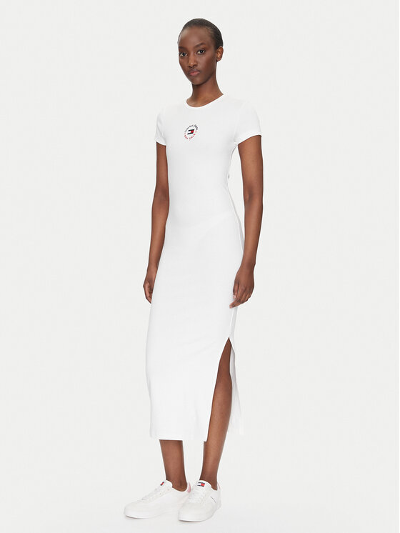 Tommy Jeans Tommy Jeans Rochie de zi DW0DW20384 Alb Slim Fit
